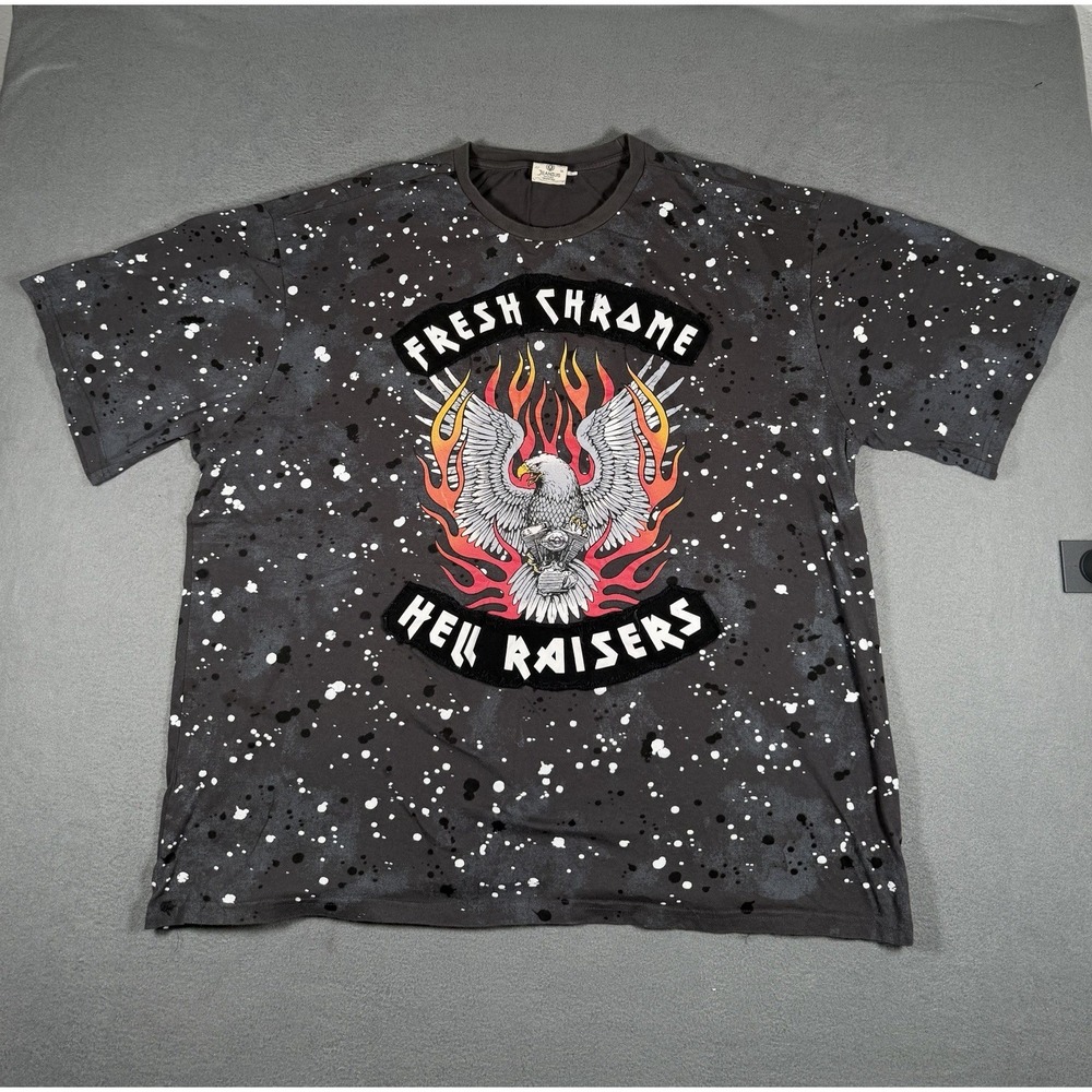 Jeanius Akademiks Mens 4XL T Shirt Gray Paint Splatter Eagle Biker Streetwear